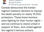 ترودو: اعدام ۱۵ هزار معترض ایرانی